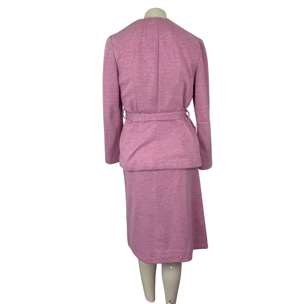 Vintage 70s Pink Textured Knit Skirt Suit Belted Blazer &‎ Midi Skirt Set Mod - Picture 4 of 12